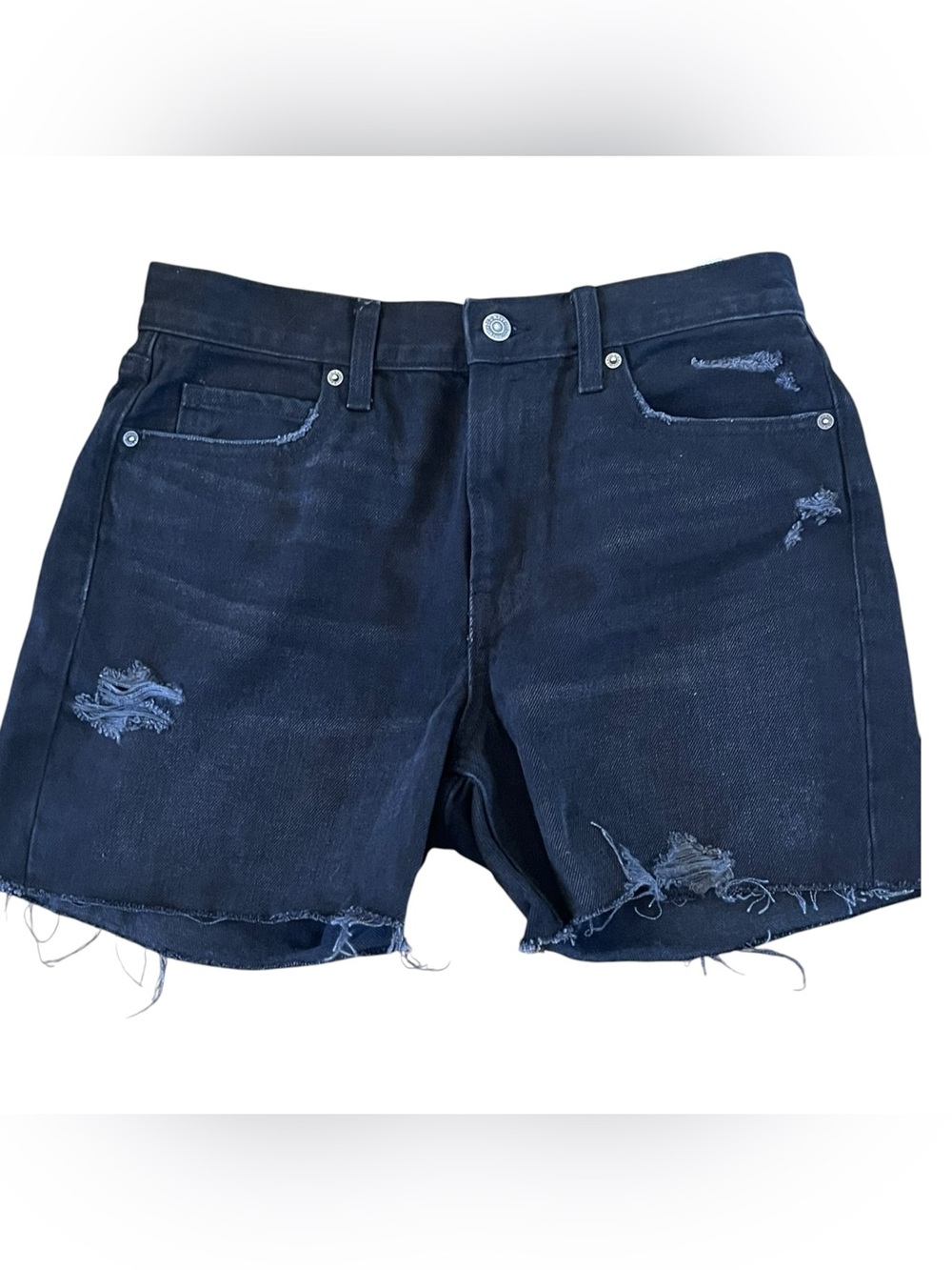 Womens Black Distressed Denim Shorts Size 4 Raw Hem Jean Shorts Casual